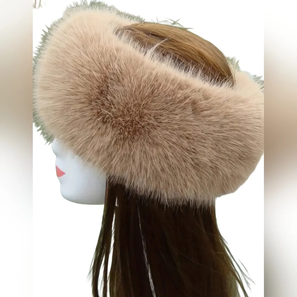 Winter Fox Fur Headband, Plush Stretch EAR WARMERS MUFFS hat warm